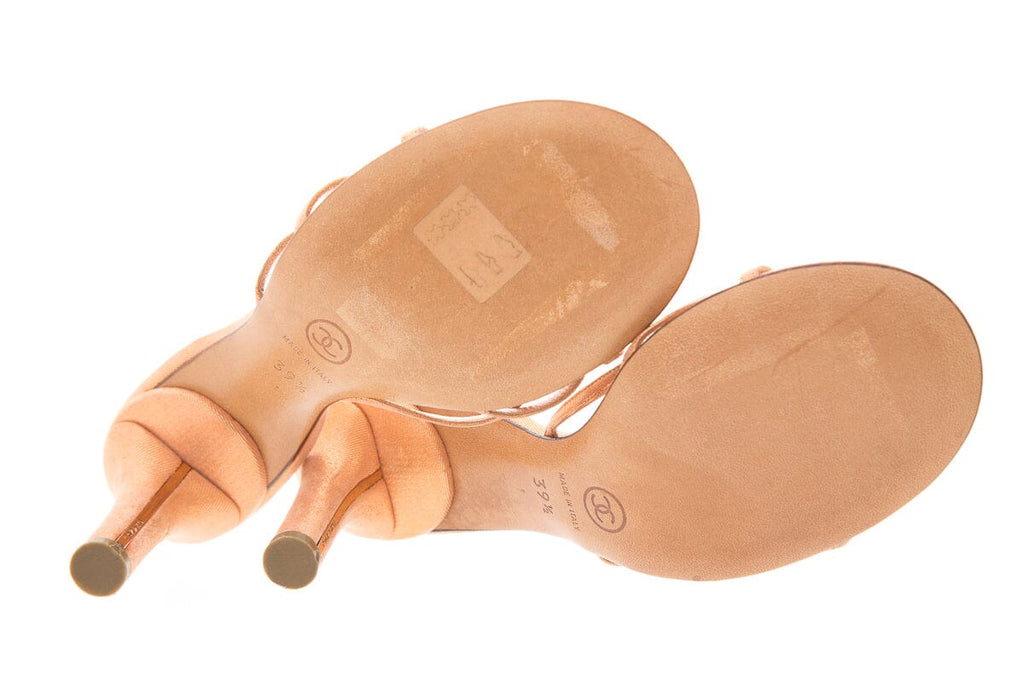 Chanel Peach Shimmer & Shell Detail Heels  SZ 39.5