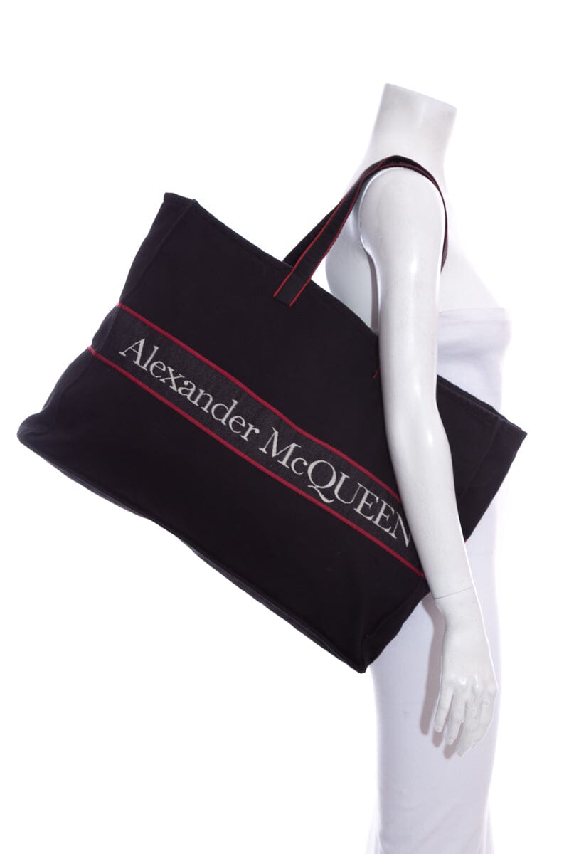 Alexander McQueen Black & Red Signature Canvas Tote