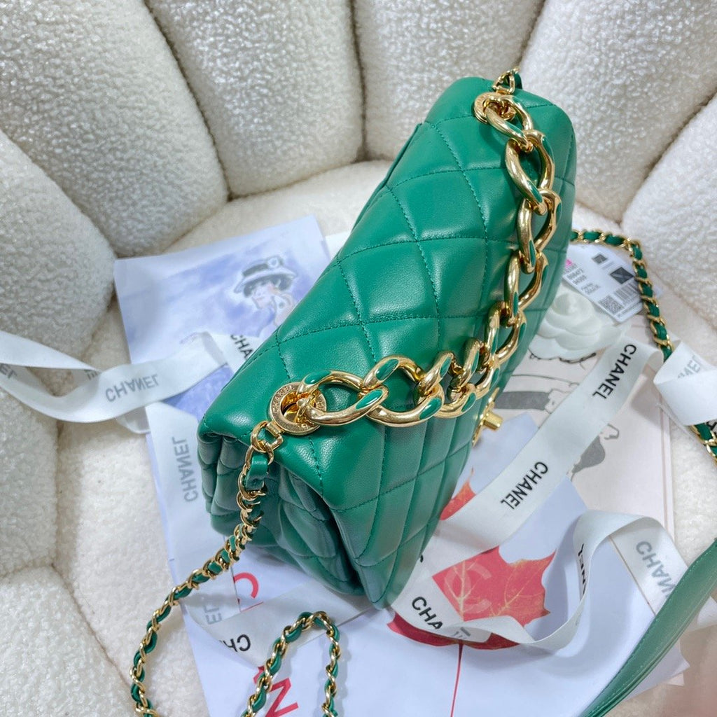 CHLLarge Flap Bag Gold Hardware Green For Women, Women’s Handbags, Shoulder Bags 9.1in/23cm AS3367