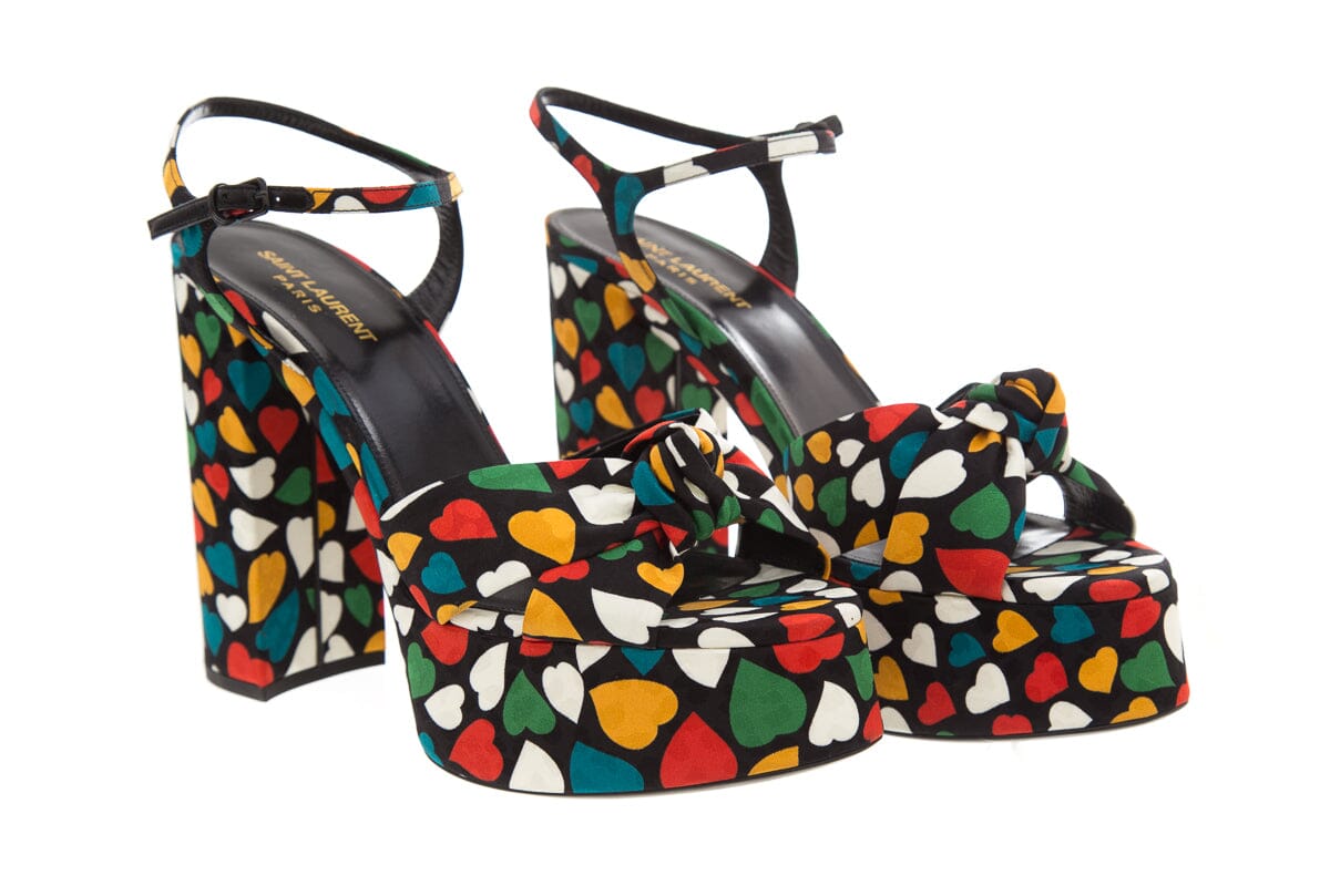 Saint Laurent Multi Heart Print  Platform Heels SZ 41