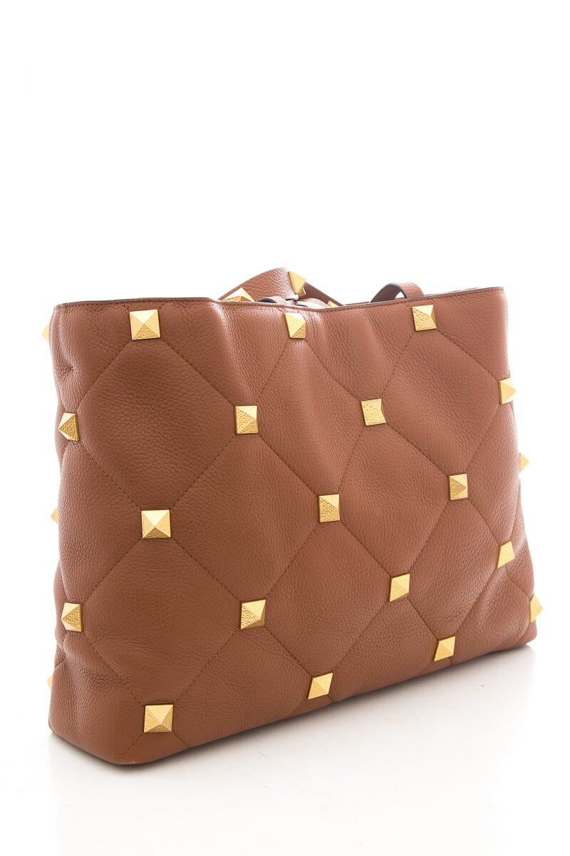 Valentino Brown Roman Stud Quilted Tote NWT