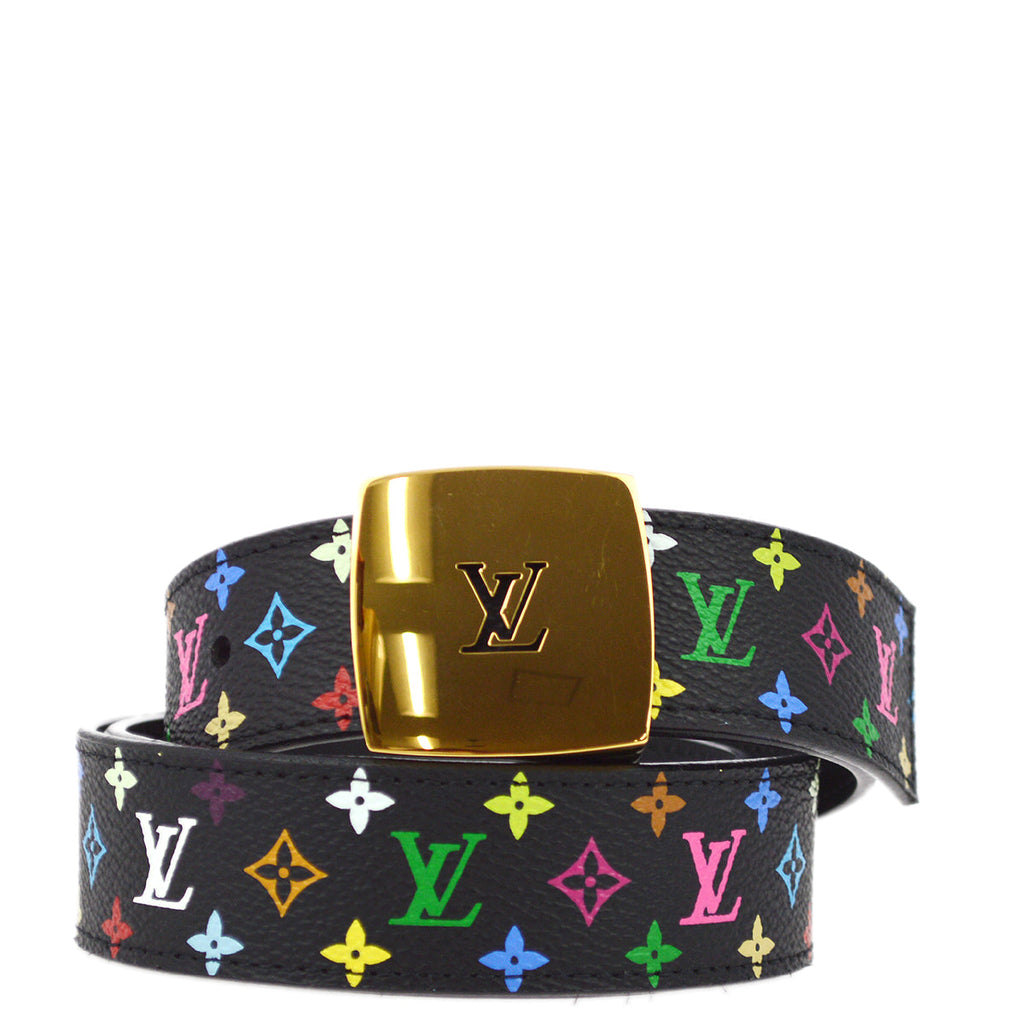 Louis Vuitton 2010 Black Multicolor Ceinture LV Cut Belt 85/34 M6890 Small Good