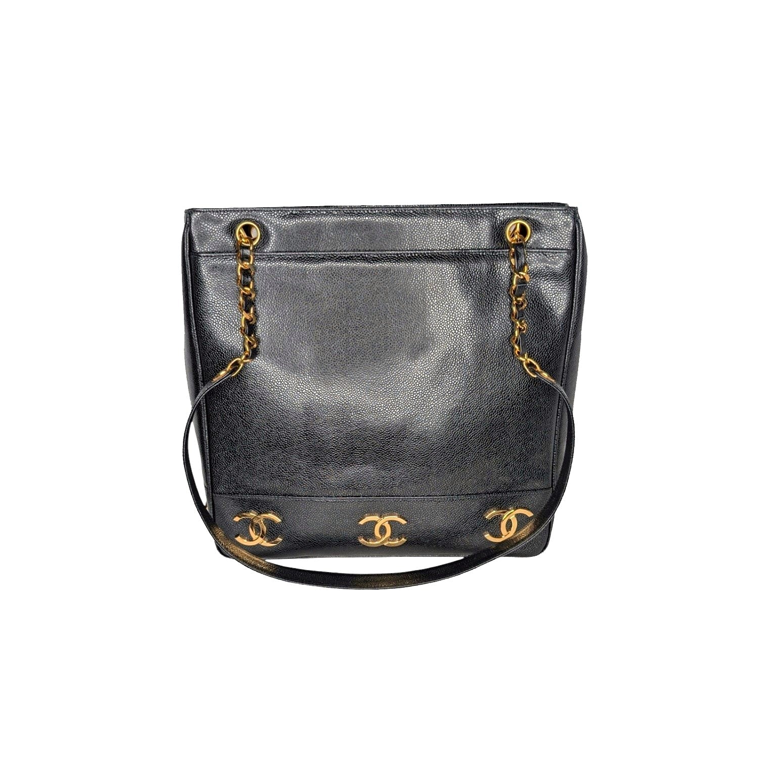 Chanel 90s Black Caviar Triple CC Shopping Tote
