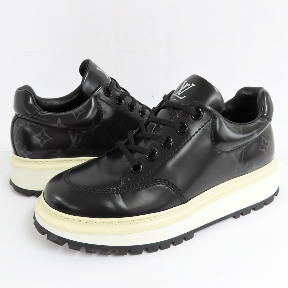 Louis Vuitton Louis Aves Line Der Trainers 7 About 26.0cm Monogram Noir Black Race Up Leather Laver Shoes Mens