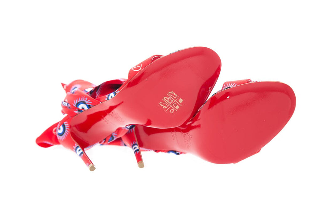 Christian Louboutin Red Silk Eye Printed Heels SZ 36.5