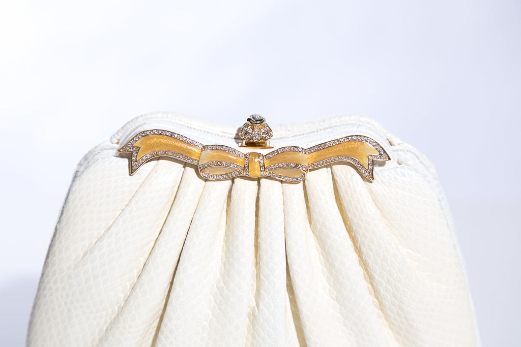 Judith Leiber Cream Lizard Skin Full Set Evening Bag Pouch