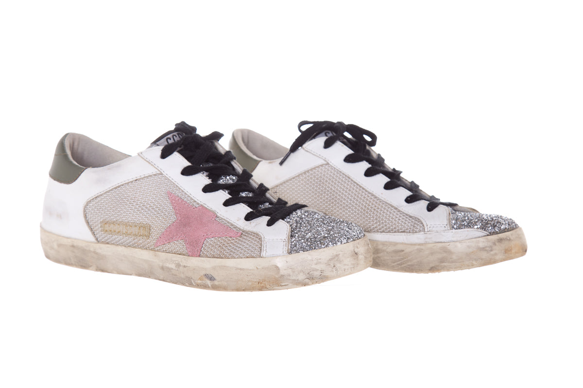 Golden Goose White & Multi Giltter Sneakers  SZ 38