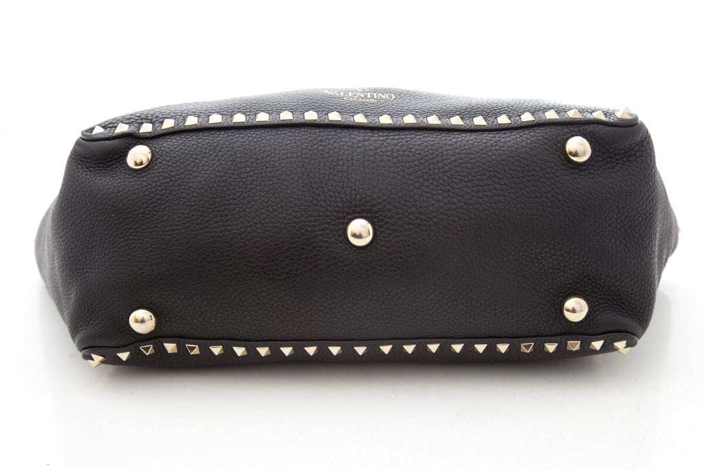 Valentino Black Leather Rockstud Tote Handbag