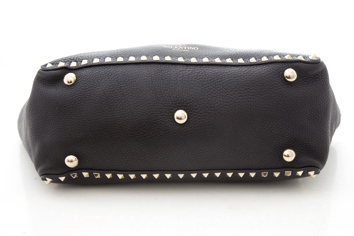 Valentino Black Leather Rockstud Tote Handbag