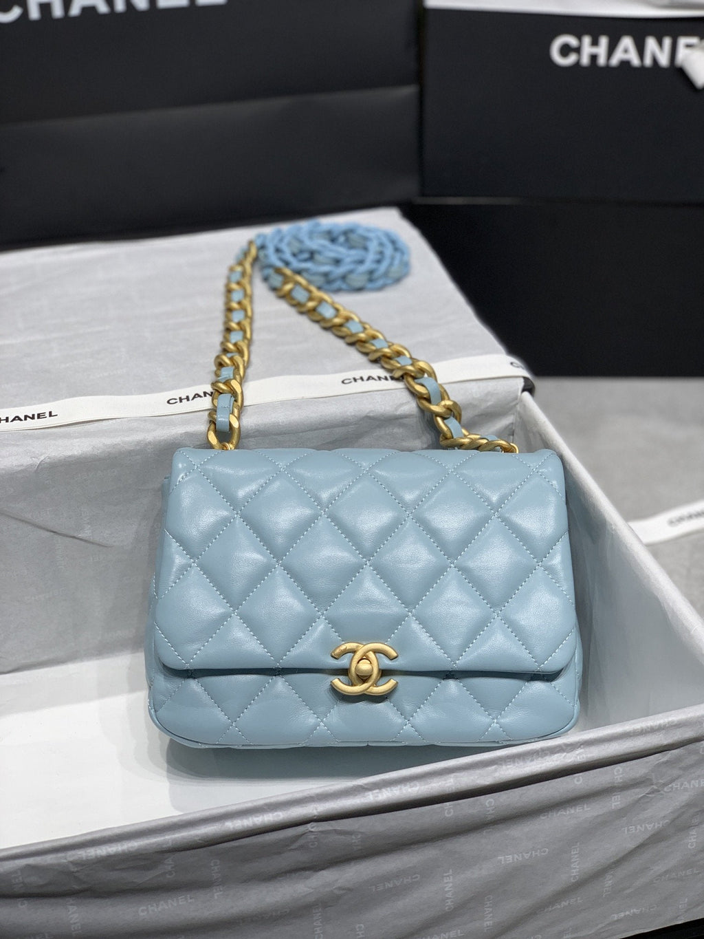 CHLSmall Flap Bag Gold-Tone Metal Blue Bag For Women 16cm/6.2in