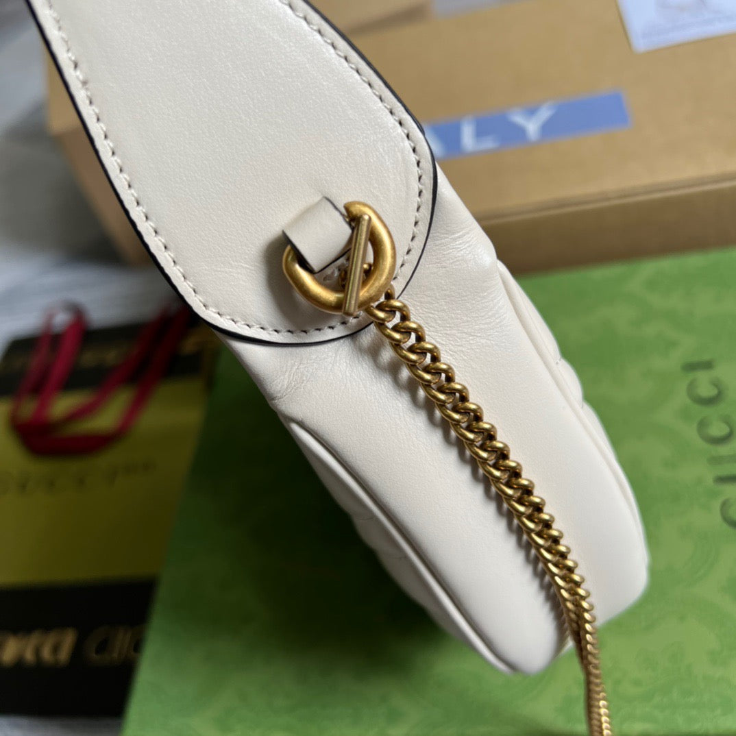 gg Marmont Half Moon Shaped Mini Bag White For Women, Women’s Bags 8.5in/22cm gg ‎699514 DTDHT 9022