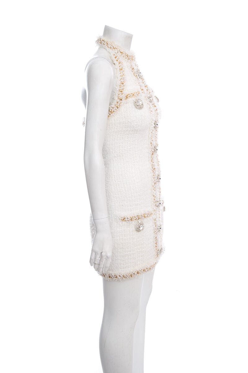 Balmain White Tweed Mini Dress SZ 36