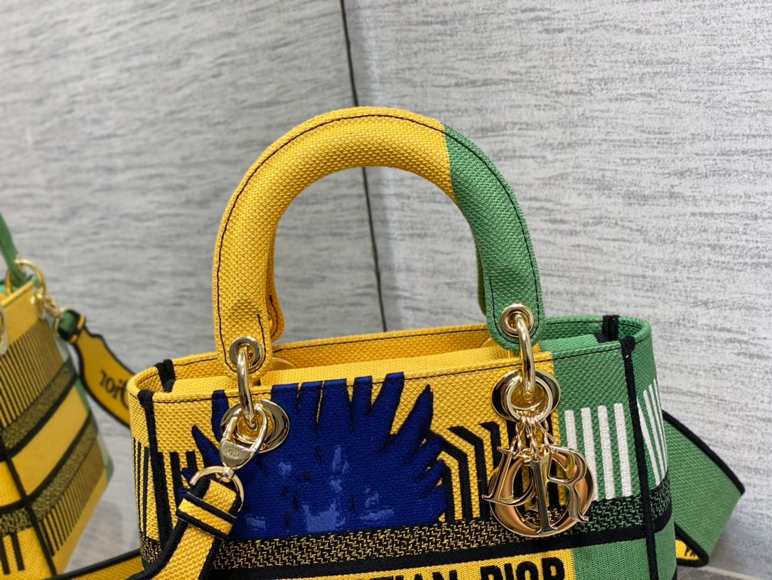 GLAMI MeGLAMIum Lady D-Lite Bag D-GlamIower Pop Embroidery, Bright Yellow/Green Handbags, 24cm CD M0565OROO_M886