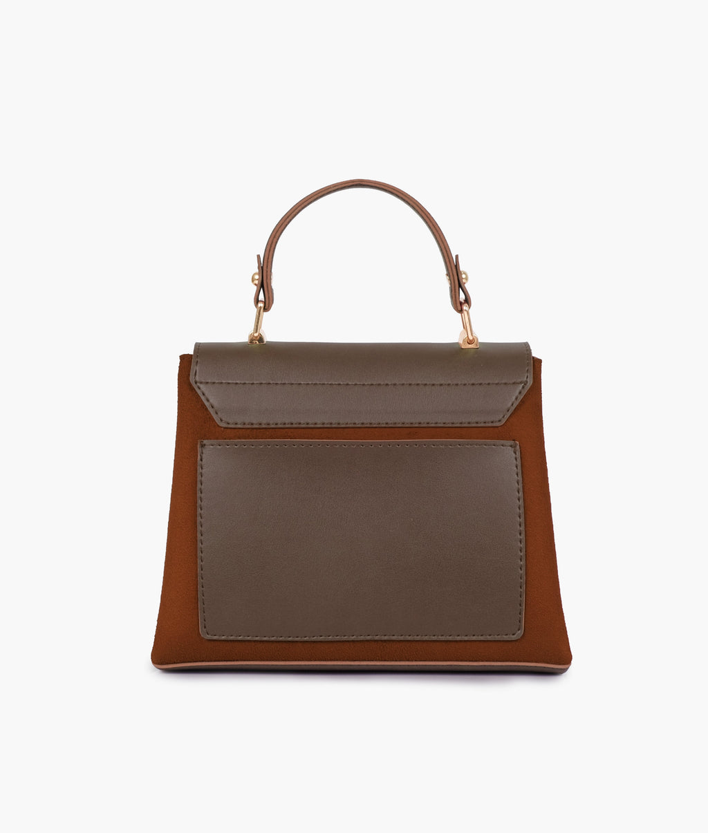 Dark brown suede mini top-handle bag