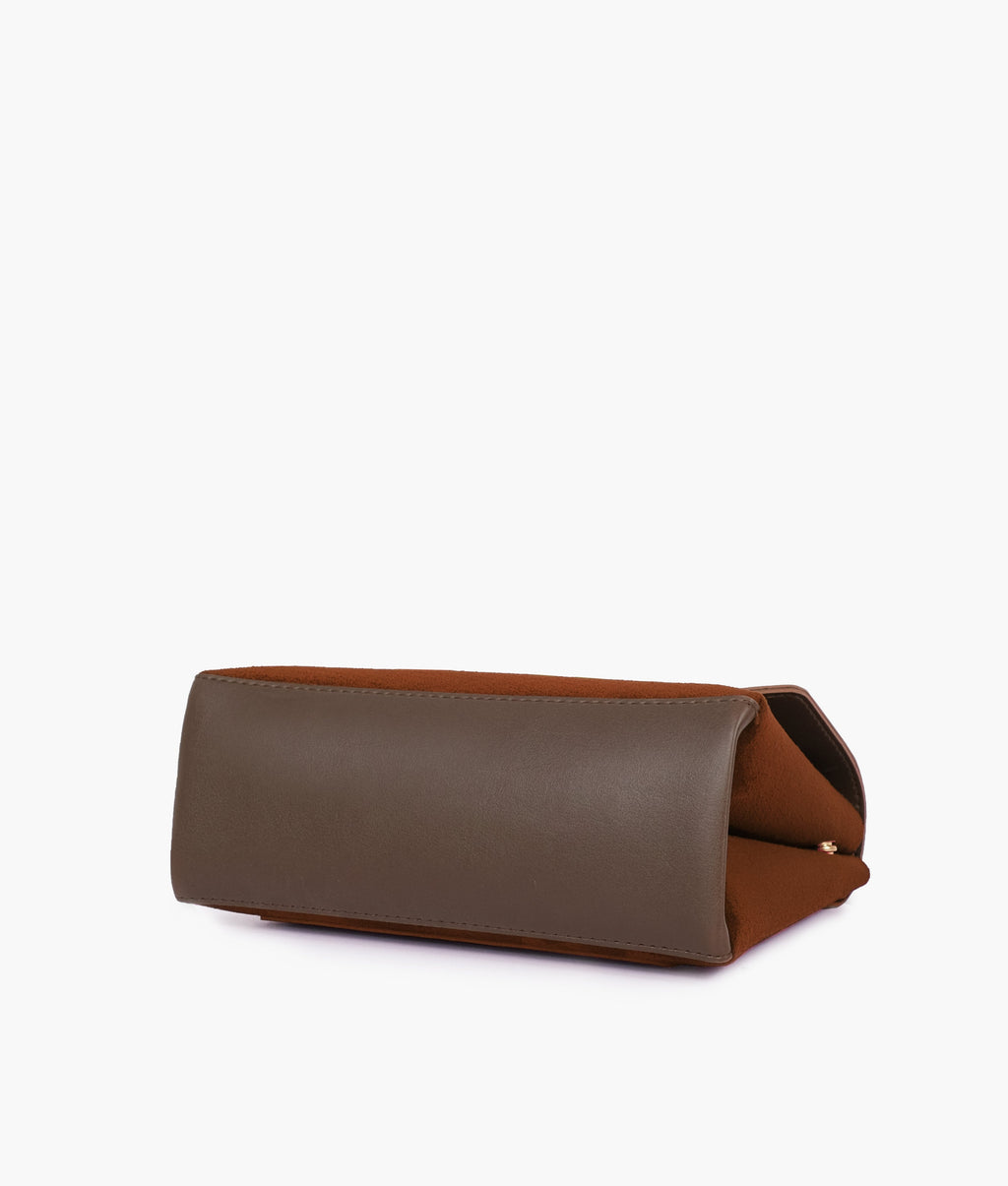 Dark brown suede mini top-handle bag