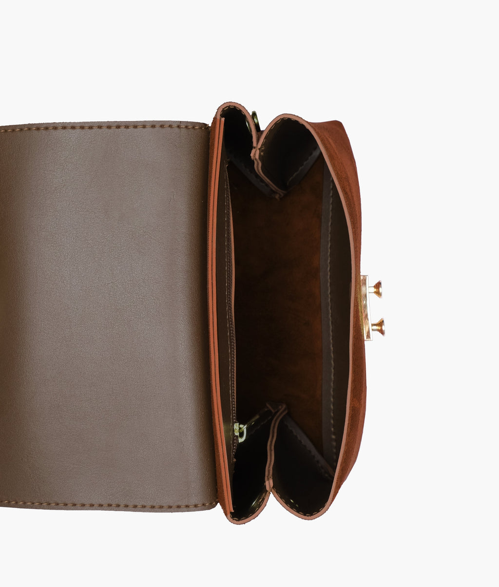 Dark brown suede mini top-handle bag