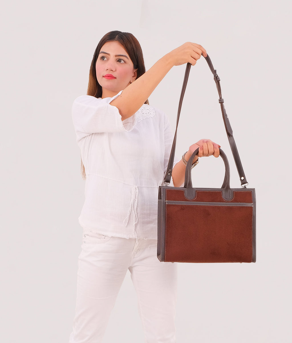 Dark brown suede vintage handbag