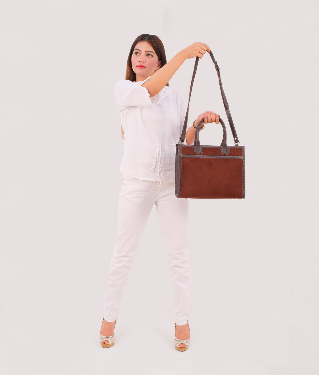 Dark brown suede vintage handbag