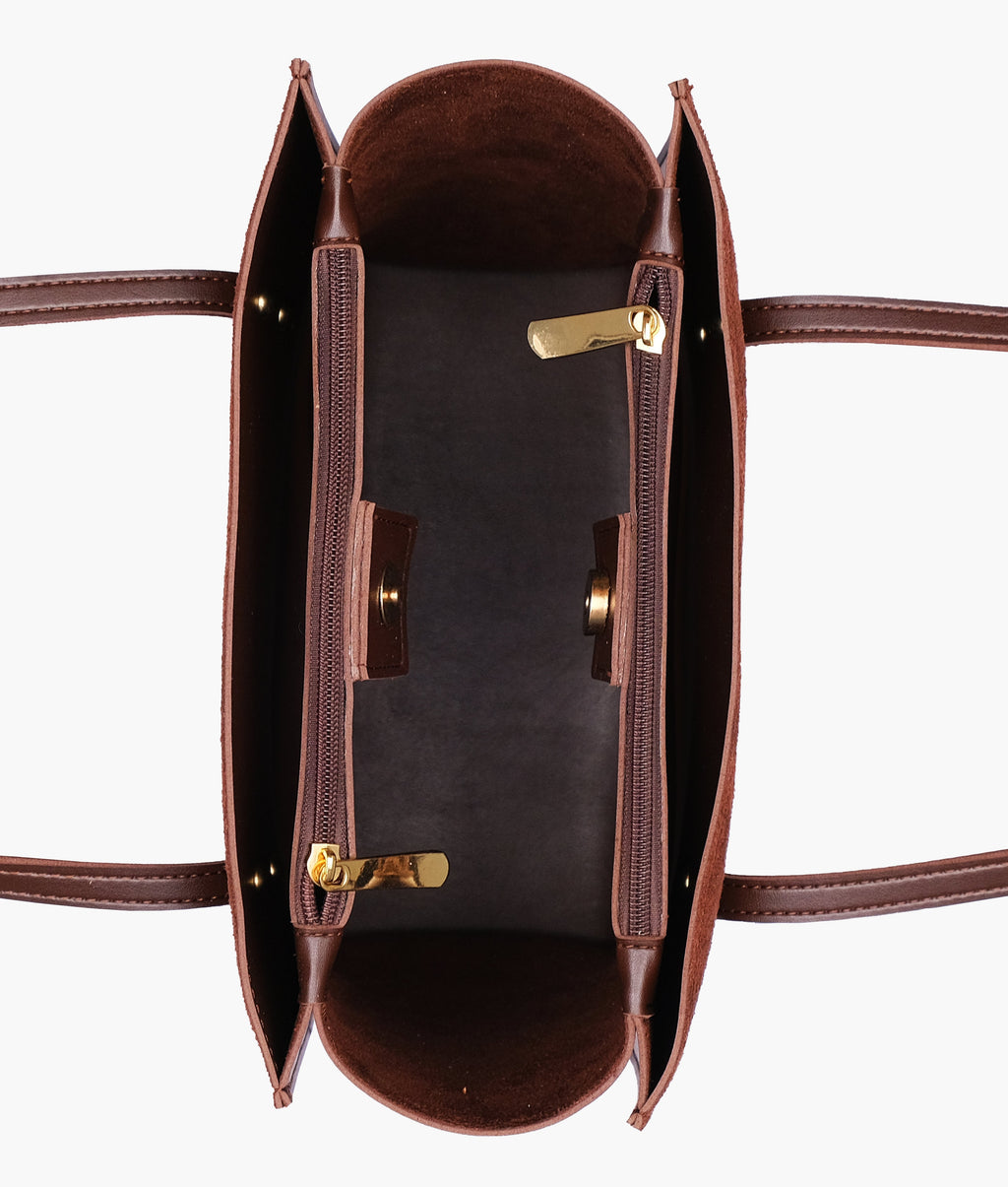 Dark brown suede zipper shoulder bag with long handle