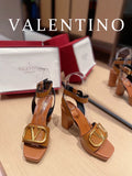 Valentino Garavani Strap Heeled Sandals With V Logo Signature EmbellisGLAMIent Orange For Women