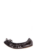 Miu Miu Metallic Grey Leather Crystal Embellishments Ballet Flats SZ 38.5