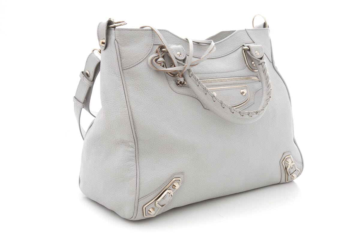 Balenciaga Dove Grey "Metallic Edge Medium City Bag" Cross-Body