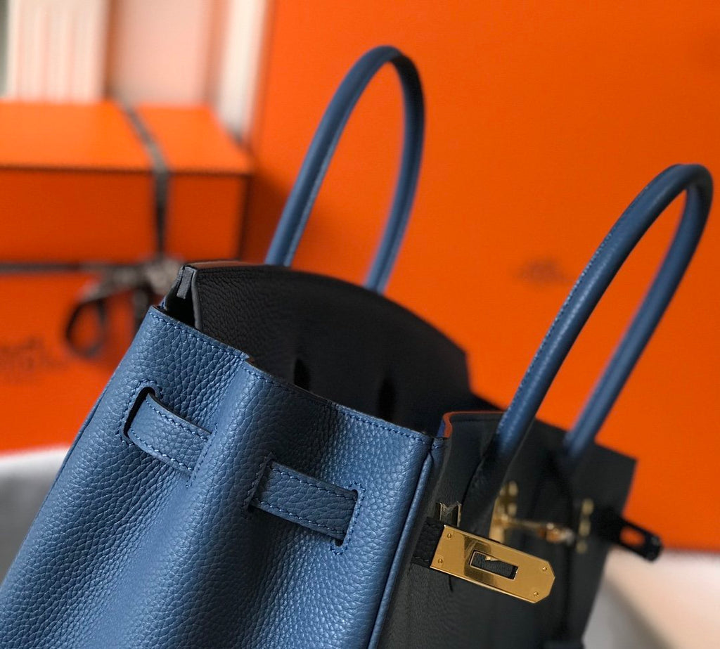 HM Birkin Blue For Women Gold-Toned Hardware 11in/30cm