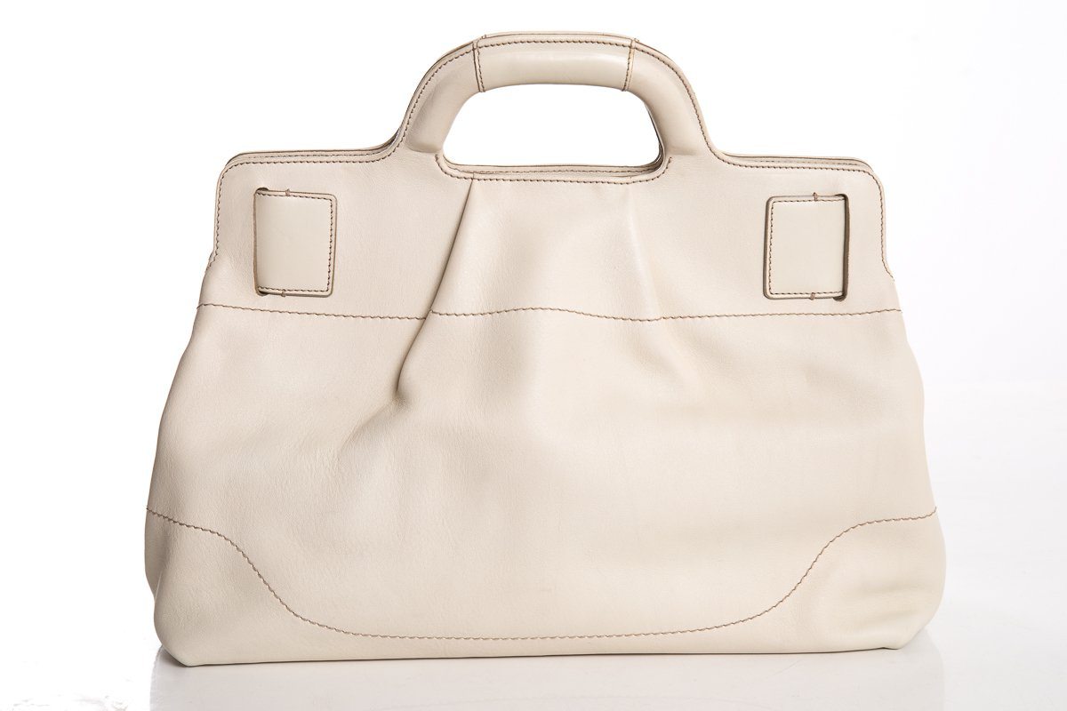 Salvatore Ferragamo Cream Giancini Closure Leather Tote