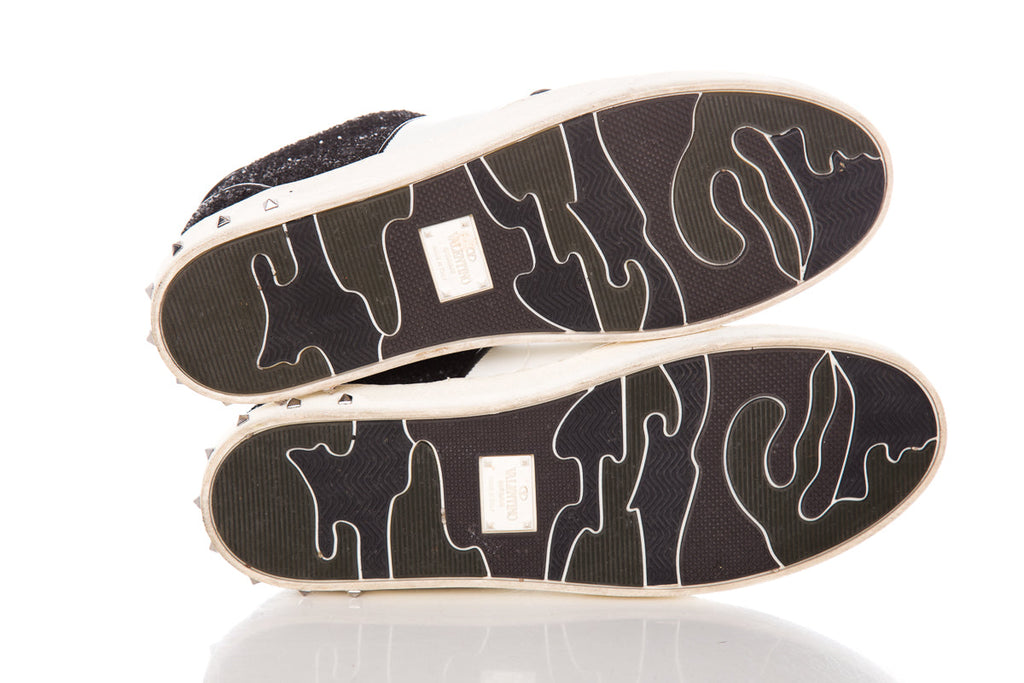 Valentino Black Glitter Rockstud Sneakers SZ 38.5