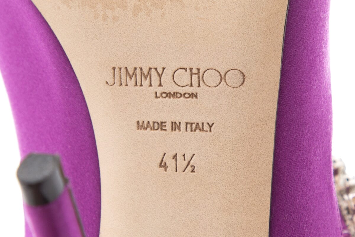 Jimmy Choo Purple Satin & Crystal Heels SZ 41.5