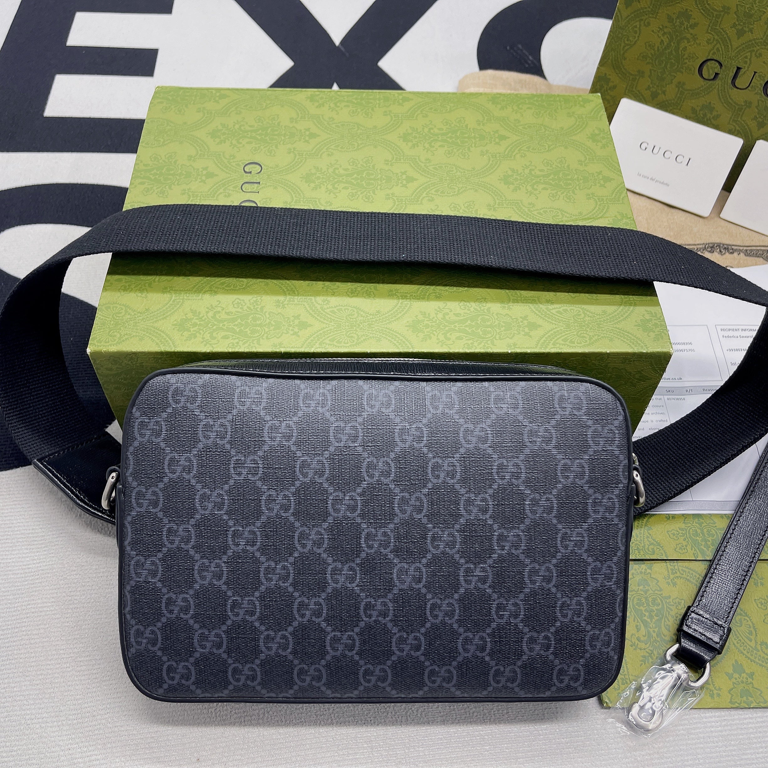 Glami Shoulder Bag With Interlocking G Black Glami Supreme Canvas For WomenÃ‚Â  9.6in/24.5cm Glami 703468 92THF 1000
