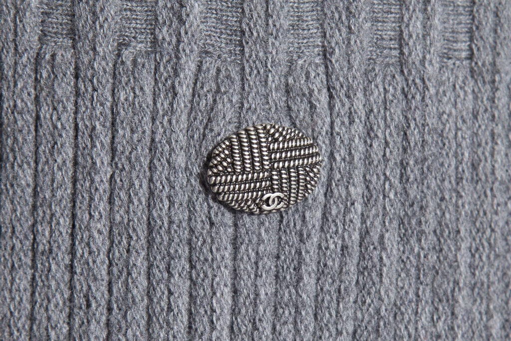 Chanel Grey Wool 2015 Midi Length V-Neck Dress SZ 36