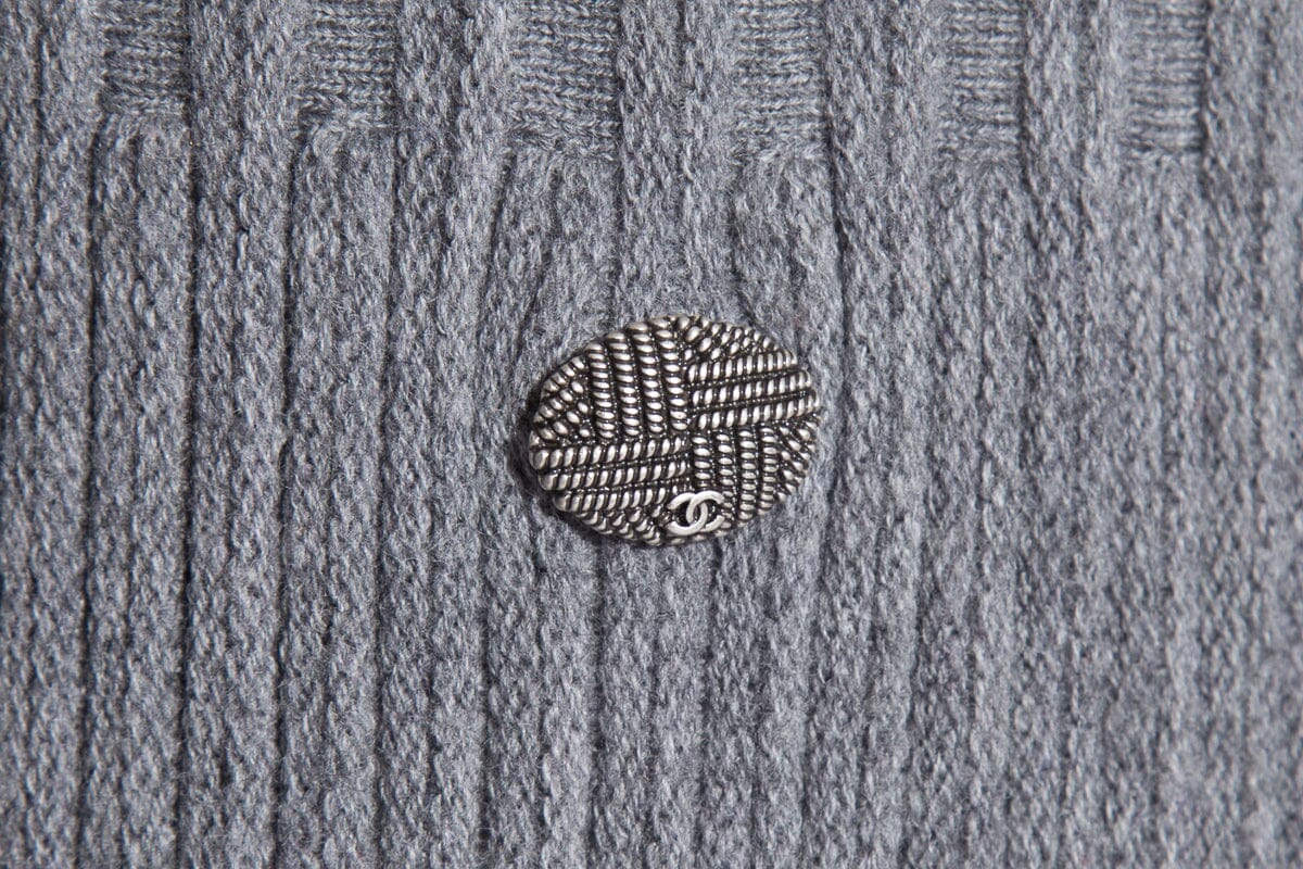 Chanel Grey Wool 2015 Midi Length V-Neck Dress SZ 36