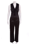 Chanel Black Satin Sleeveless Ruffle Jumpsuit SZ 38