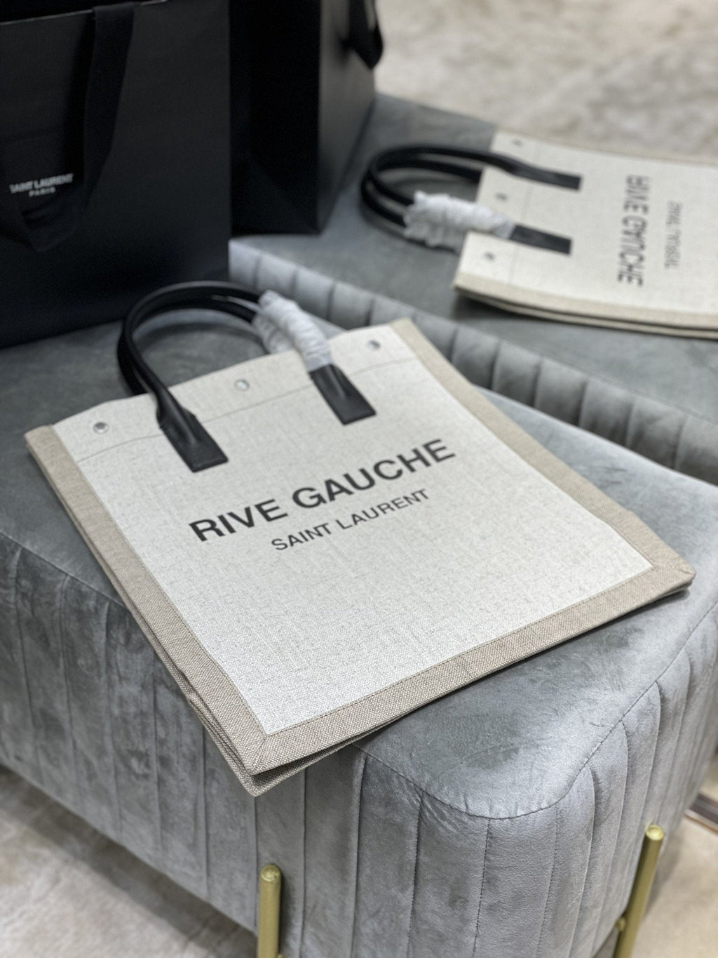 GLAMI Rive Gauche North/South Tote Bag In Printed Linen For Women 15.3in/39cm YSL 632539FAABR9083