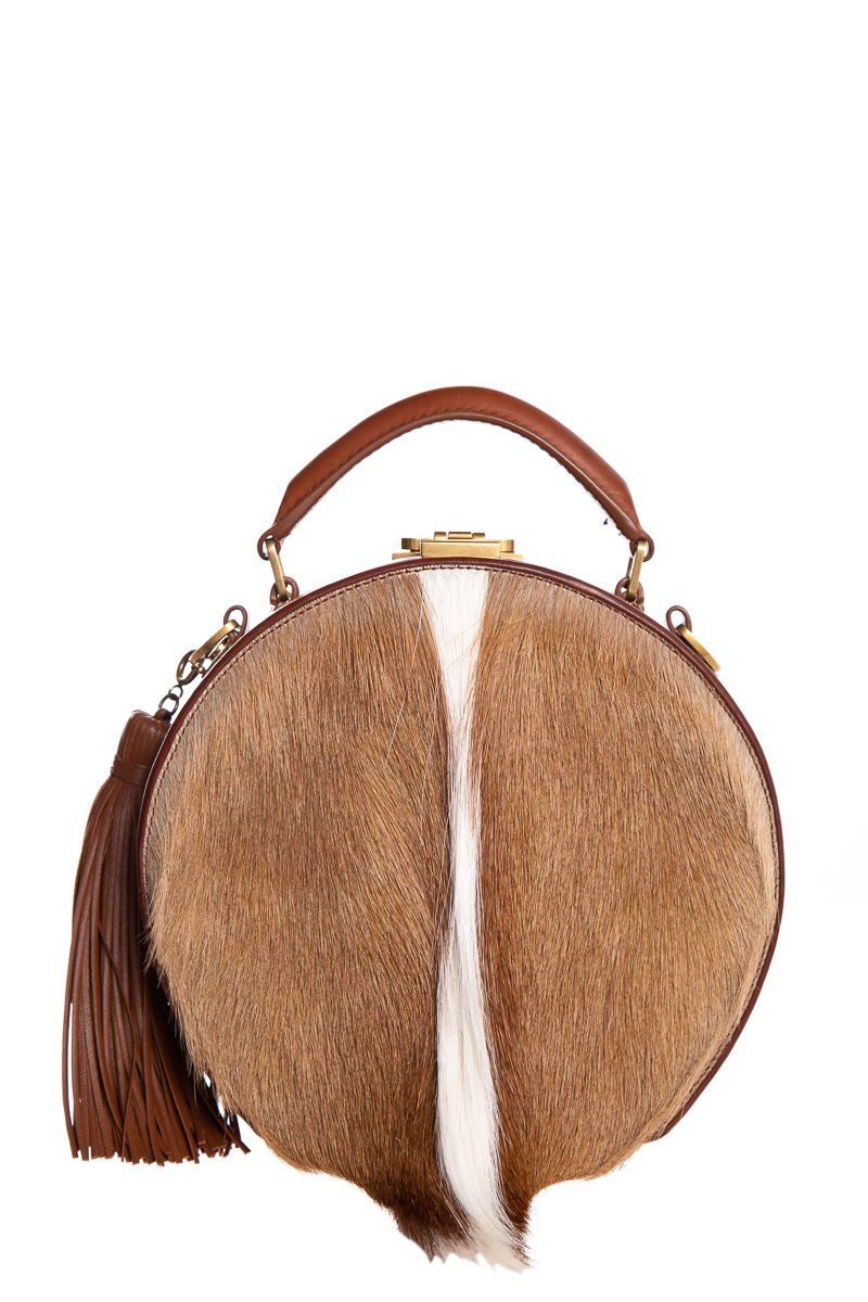 Yves Saint Laurent Brown Gazela Fur Small Hat Box Shoulder Bag