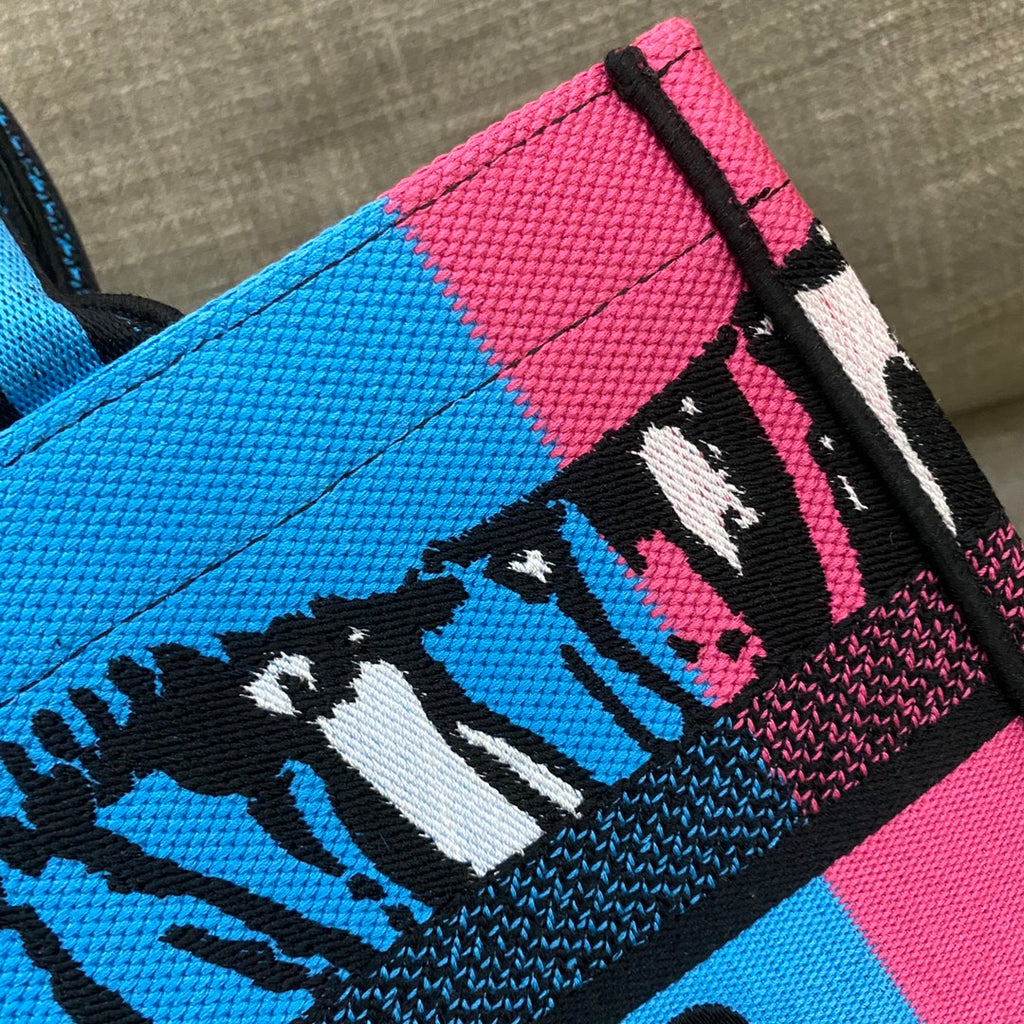 GLAMI MeGLAMIum Book Tote Bright Blue and Bright Pink D-Jungle Pop Embroidery, Blue/Pink, For Women WomenÃ¢â‚¬â„¢s Handbags, 36cm CD M1296ZRON_M888