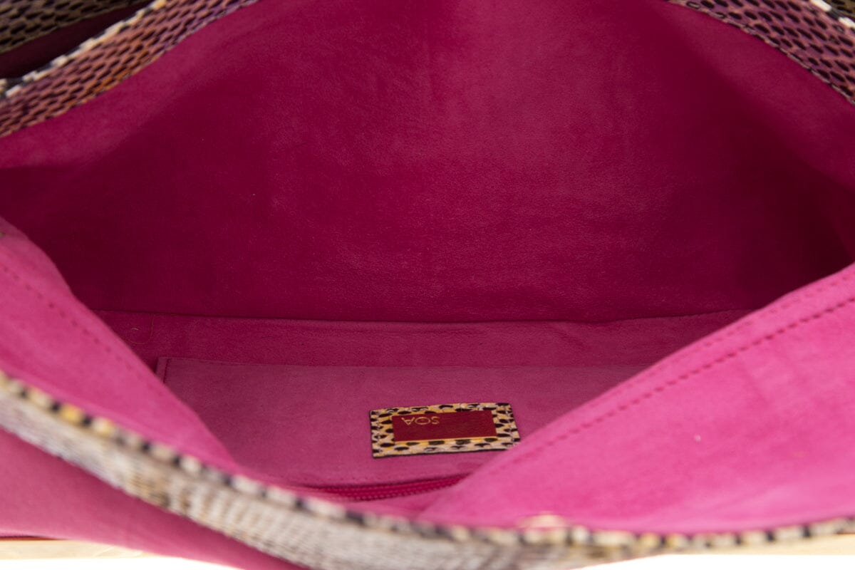 SOA Beige & Black Exotic Skin Foldover Clutch