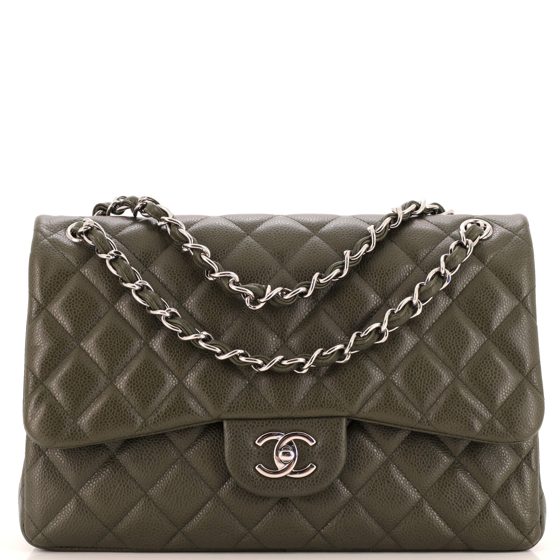 CHANEL Vintage Classic Double Flap Bag Quilted Caviar Jumbo
