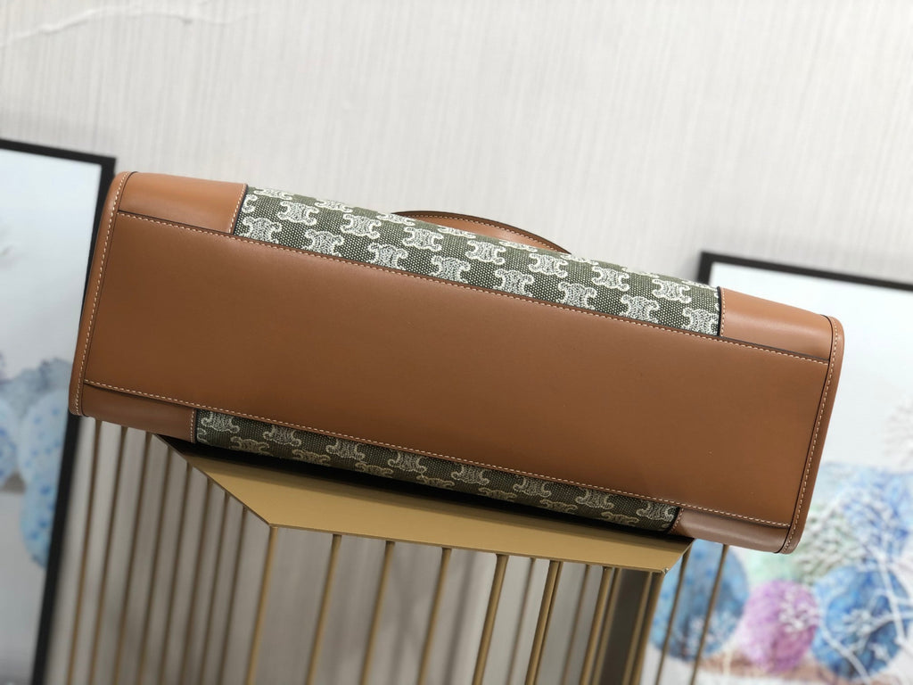 GLAMI Horizontal Cabas In Textile With Triomphe Embroidery Khaki For Women 17in/43cm 197002CS8.15KH
