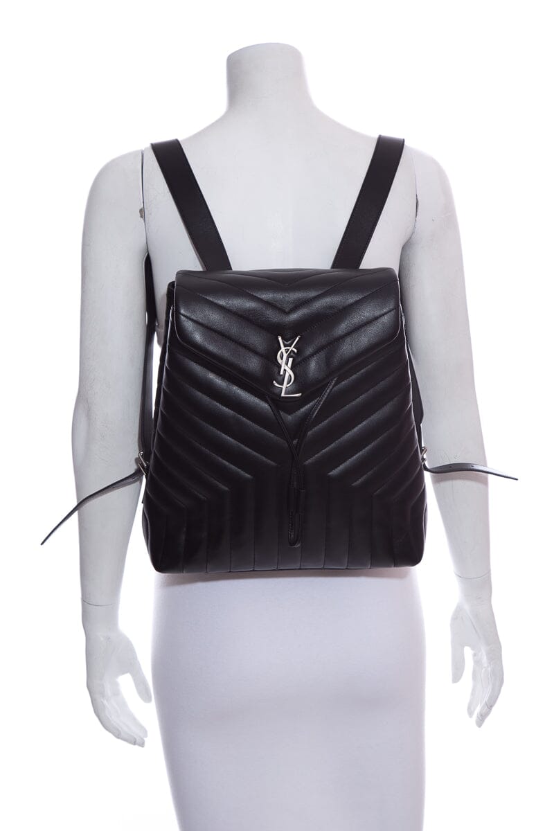 Saint Laurent Black Lou Lou Chevron Lambskin Backpack W/ Silvertone HW