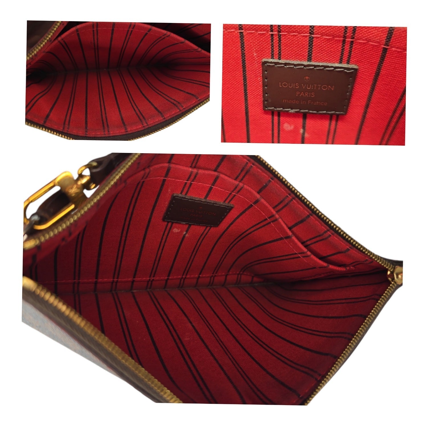 Louis Vuitton Damier Ebene Neverfull Pochette Wristlet
