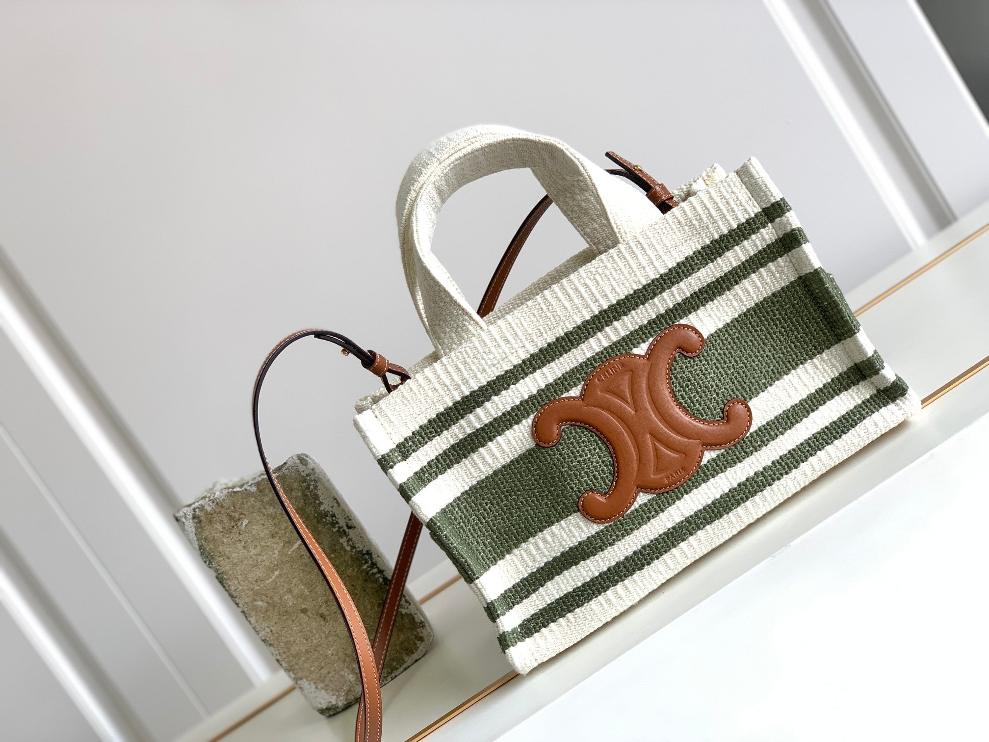 GLAMI Striped Small Triomphe Cabas Thais Nature Green For Women 11.4in/29cm