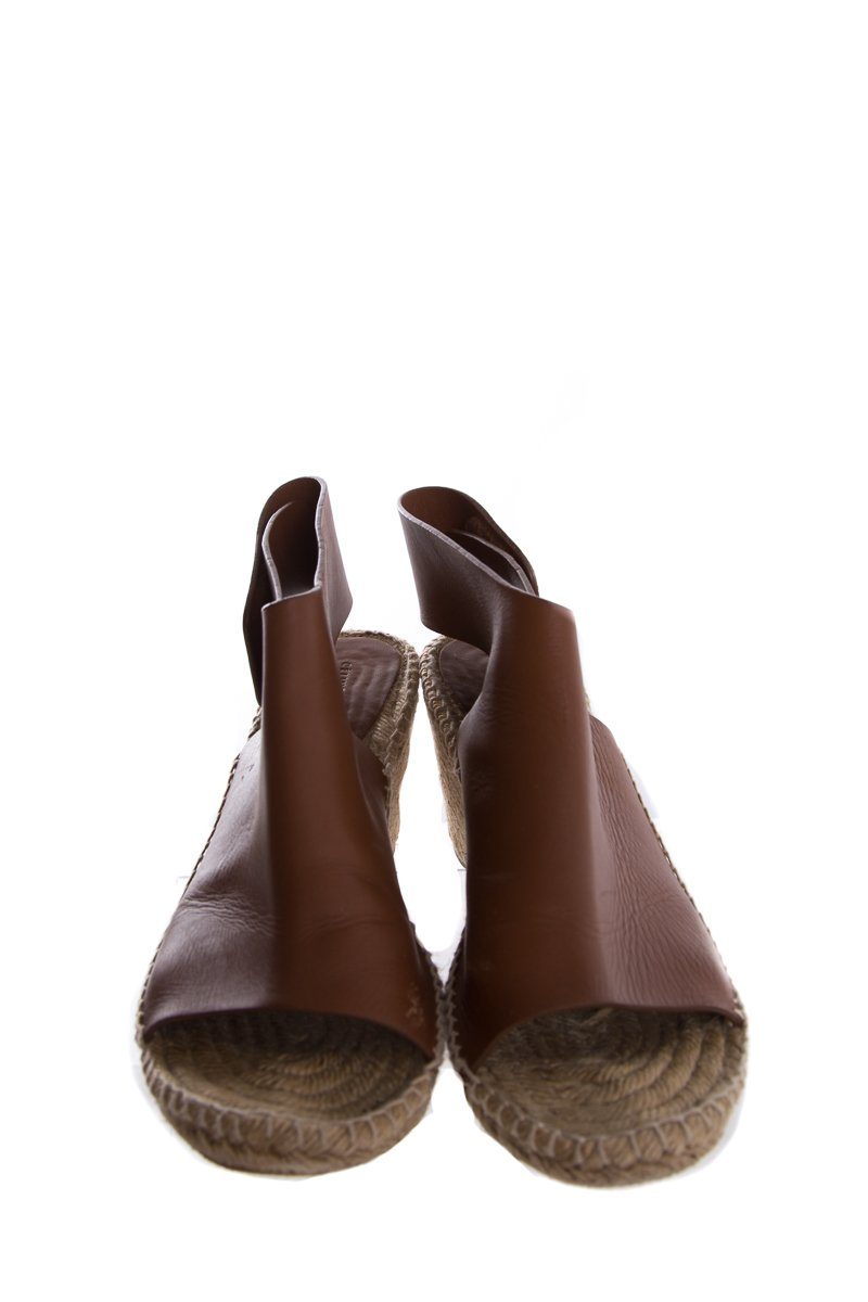 CÃƒÆ’Ã‚Â©line Brown Leather Espadrilles Wedges SZ 38