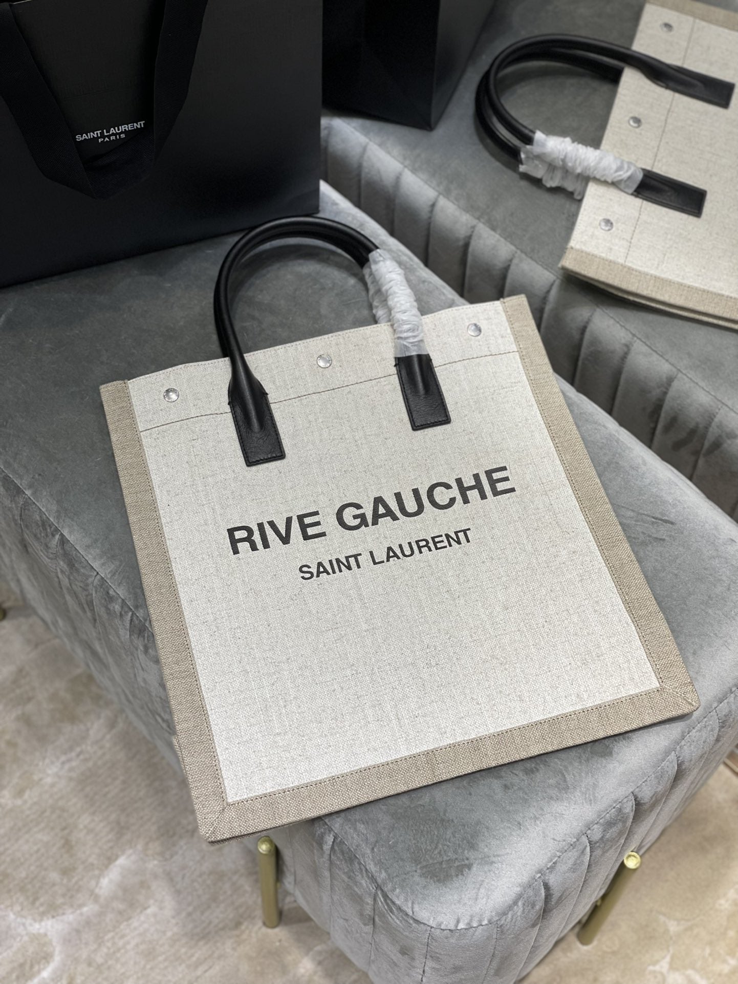 GLAMI Rive Gauche North/South Tote Bag In Printed Linen For Women 15.3in/39cm YSL 632539FAABR9083