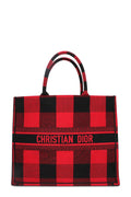 Embroidered Book Tote Red Black Checkered