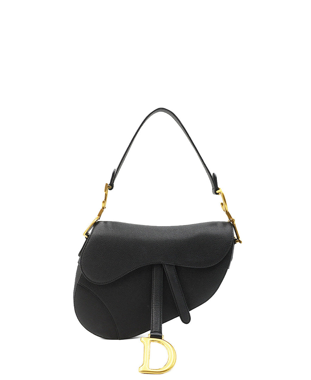Saddle Grained Leather Calfskin with Strap Black