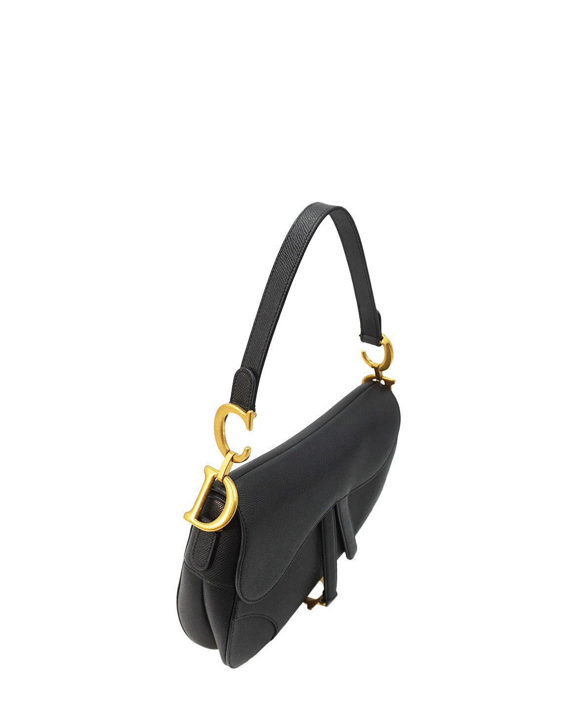 Saddle Grained Leather Calfskin with Strap Black