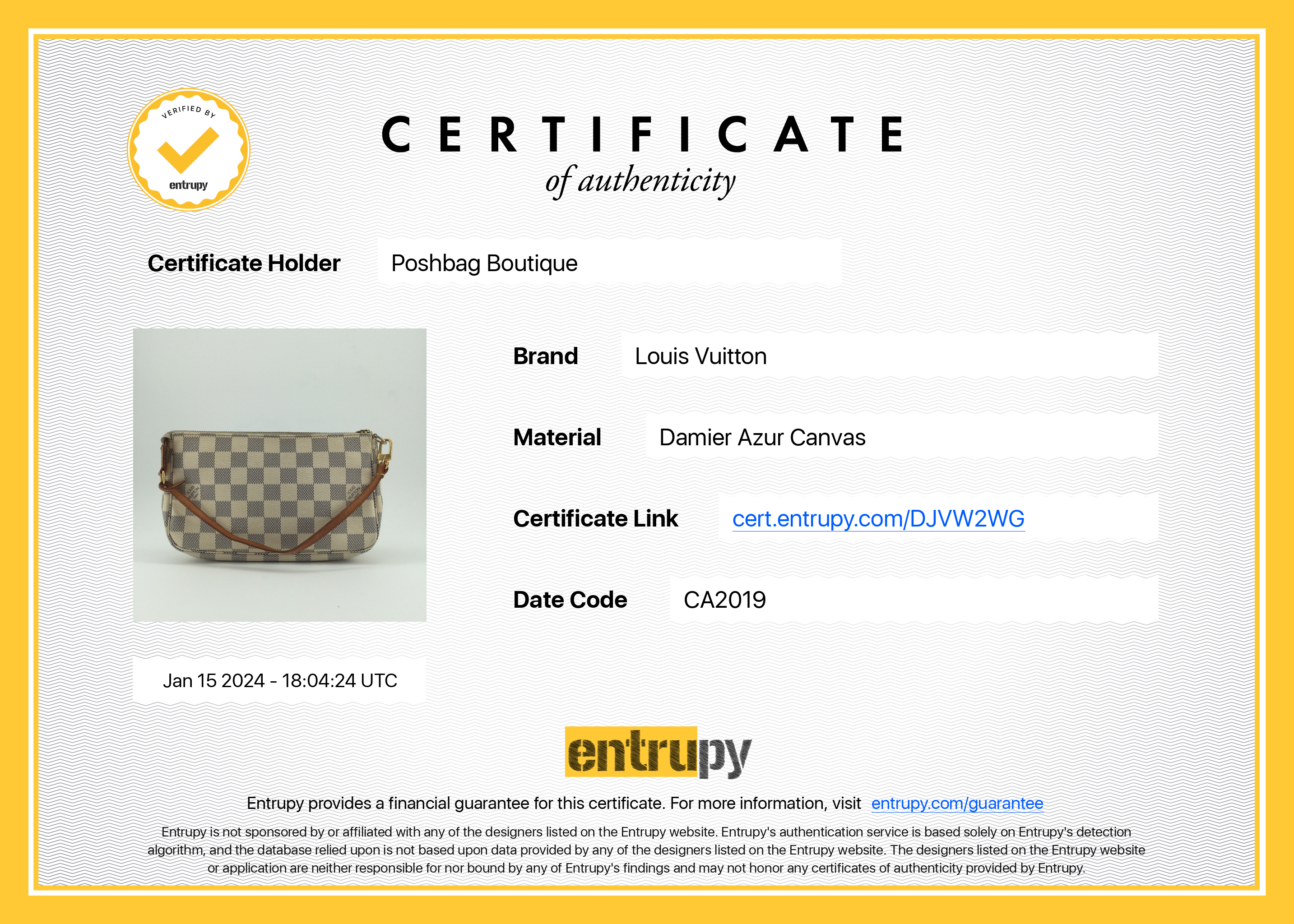 Louis Vuitto Pochette Accessoires Damier Azur Canvas Bag