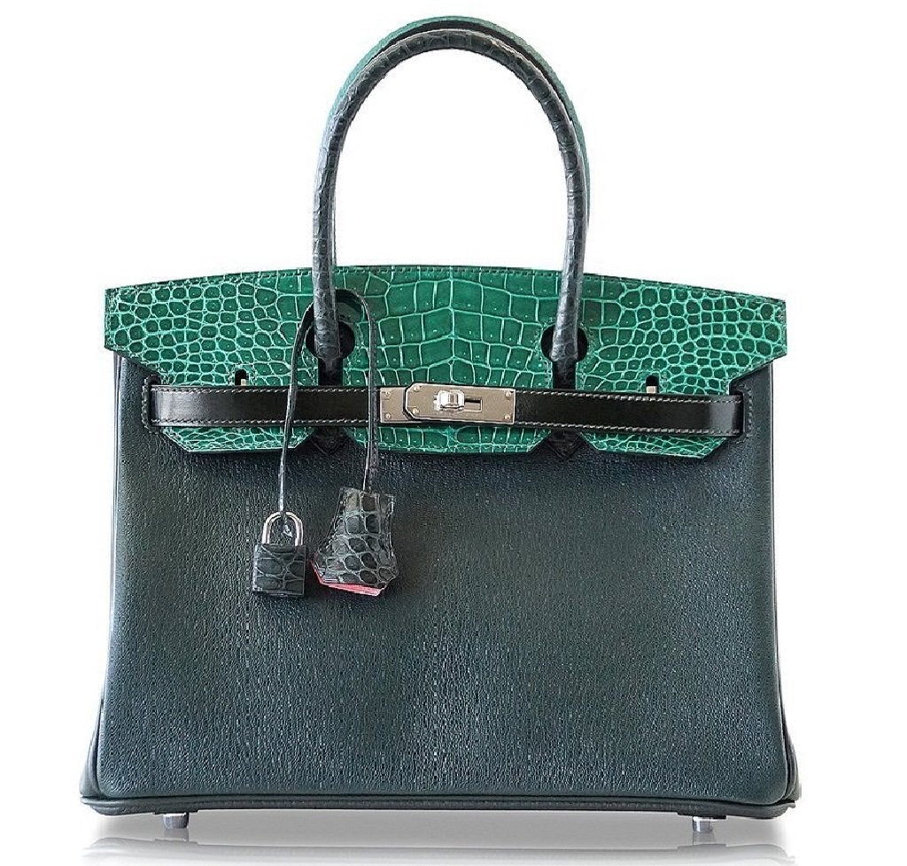 HermÃƒÆ’Ã‚Â¨s Birkin 30 Patchwork Vert Crocodile Bag PHW - Limited Edition